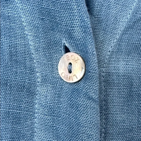 120% Lino 100% Linen Blue Button Front Tie Waist Midi Shirt Dress Size: 42 - Picture 6 of 12